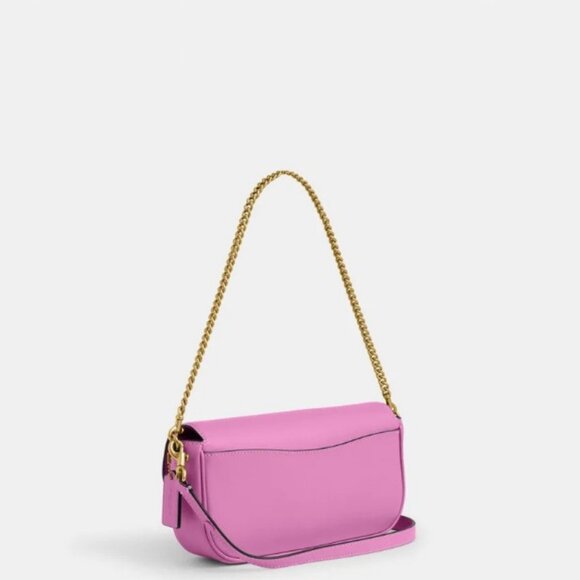 COACH Brook leather flap chain link shoulder crossbody bag - Fuchsia (Defective) - Picture 2 of 14